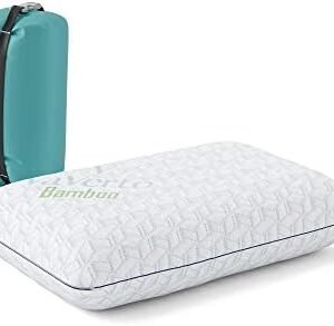 Vaverto Travel and Camping Pillow - Compressible Medium Firm Memory Foam, Breathable Bamboo Cover, Machine Washable, Ideal for Backpacking, Airplane, Car Travel
