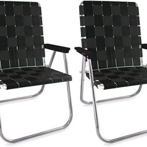 Lawn Chair USA - Outdoor Chairs for Camping. Made with Lightweight Aluminum Frames and UV-Resistant Webbing. Folds for Easy Storage 2- Pack (Black with Black Arms, Magnum)