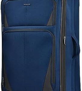 U.S. Traveler Aviron Bay Expandable Softside Luggage with Spinner Wheels, Navy, 30-Inch
